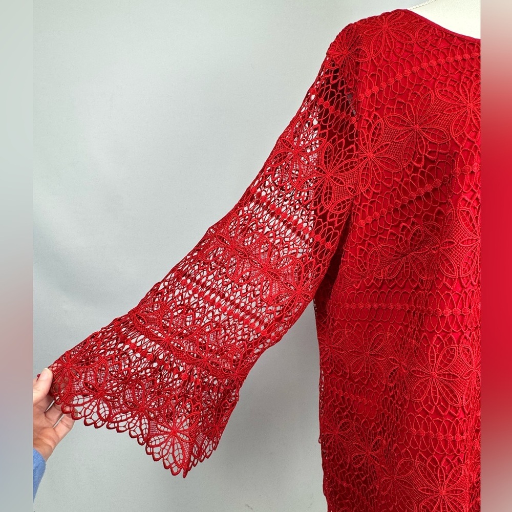 Talbots Embroidered Red Lace Blouse Bell Sleeves Size 2X Party Formal Romantic - Picture 7 of 14